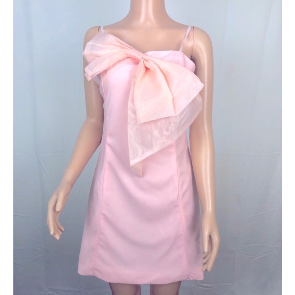 Baby Pink Bow Detail Spaghetti Strap Mini Dress